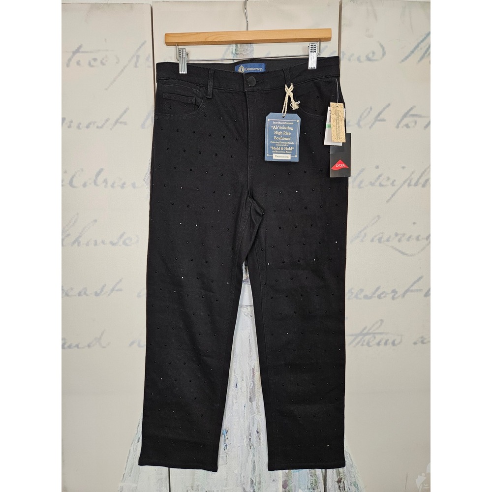 Democracy Absolution High Rise Boyfriend Jeans Black Rhinestone Studded 8 NEW